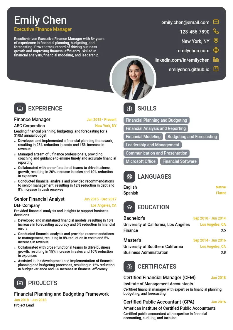 Executive Finance Manager resume example