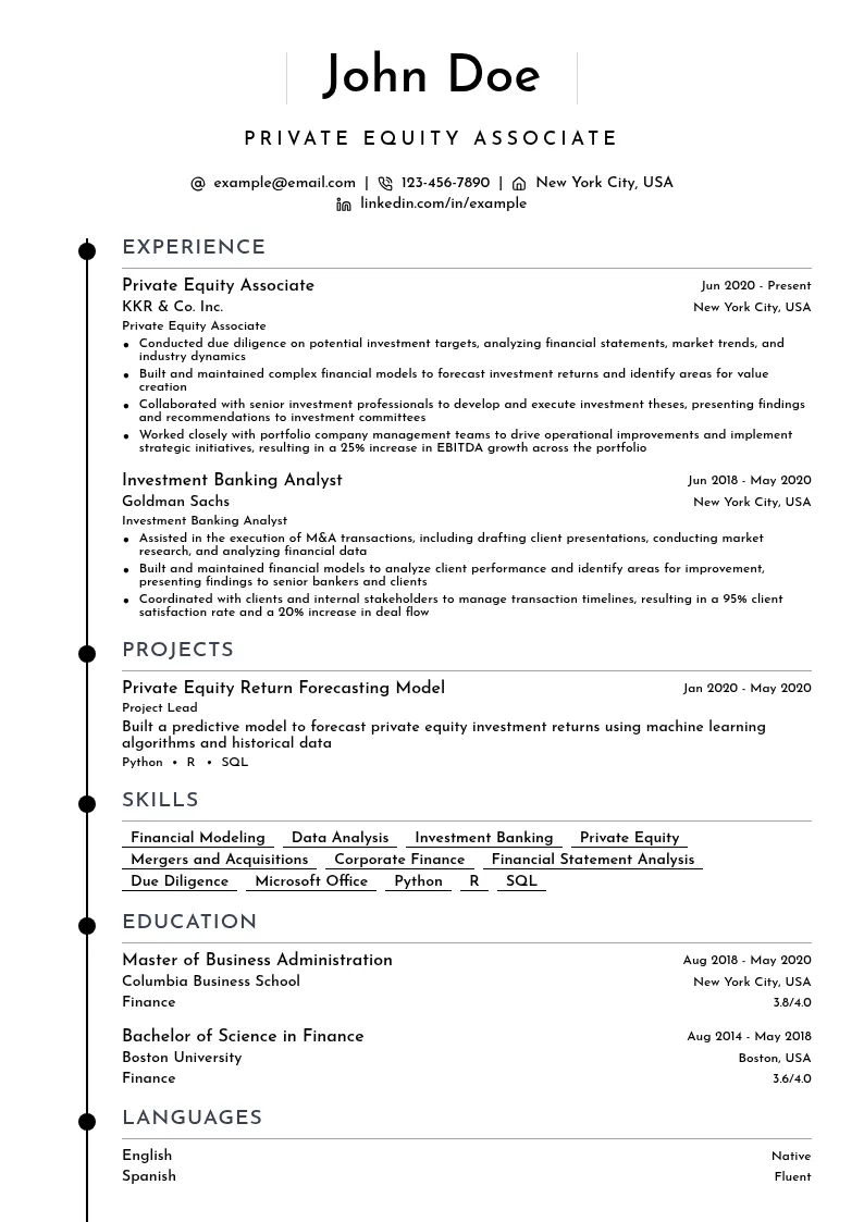 Private Equity Associate resume example