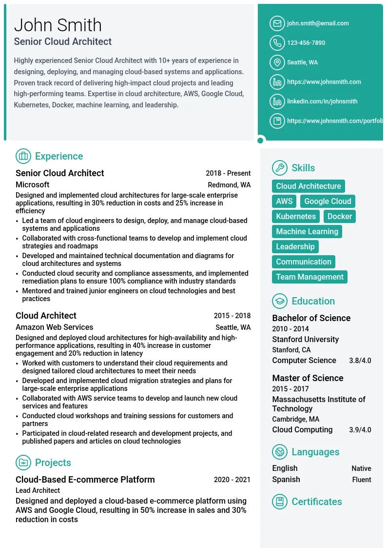 Senior Cloud Architect resume example