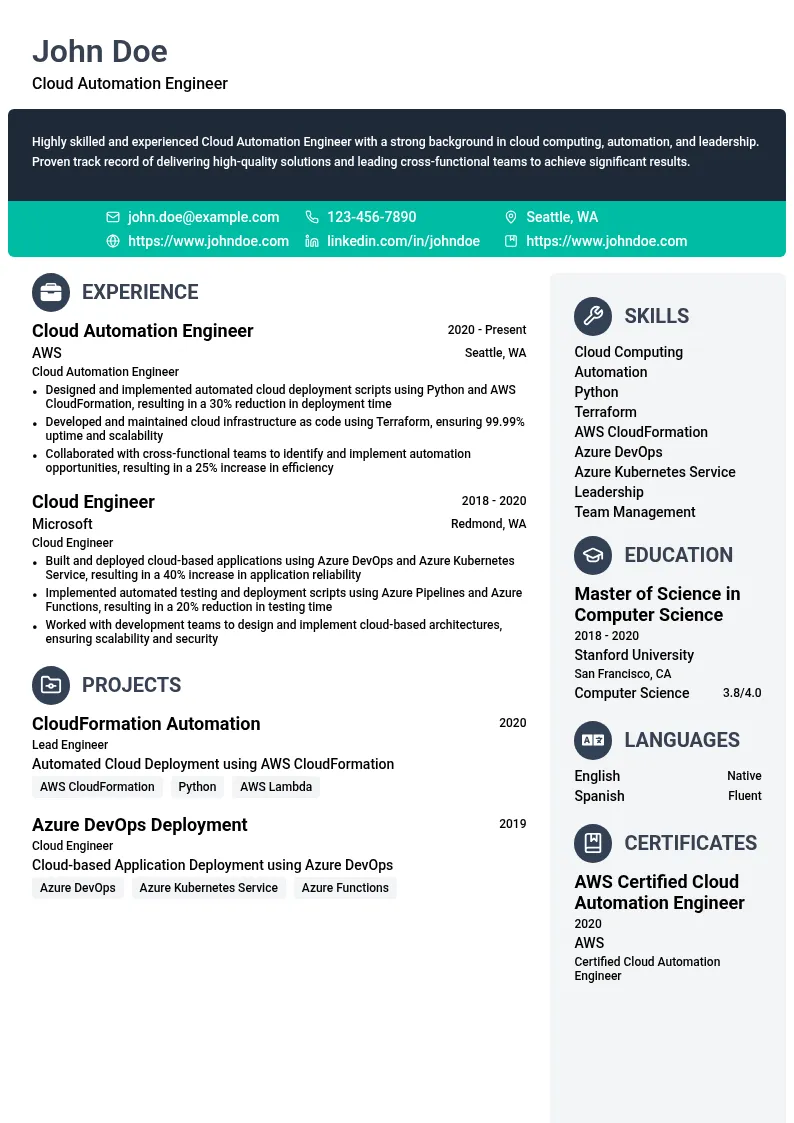 Cloud Automation Engineer resume example