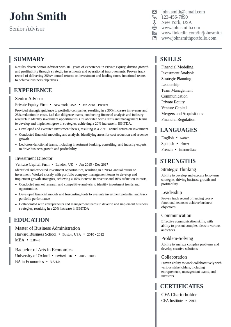 Senior Advisor resume example