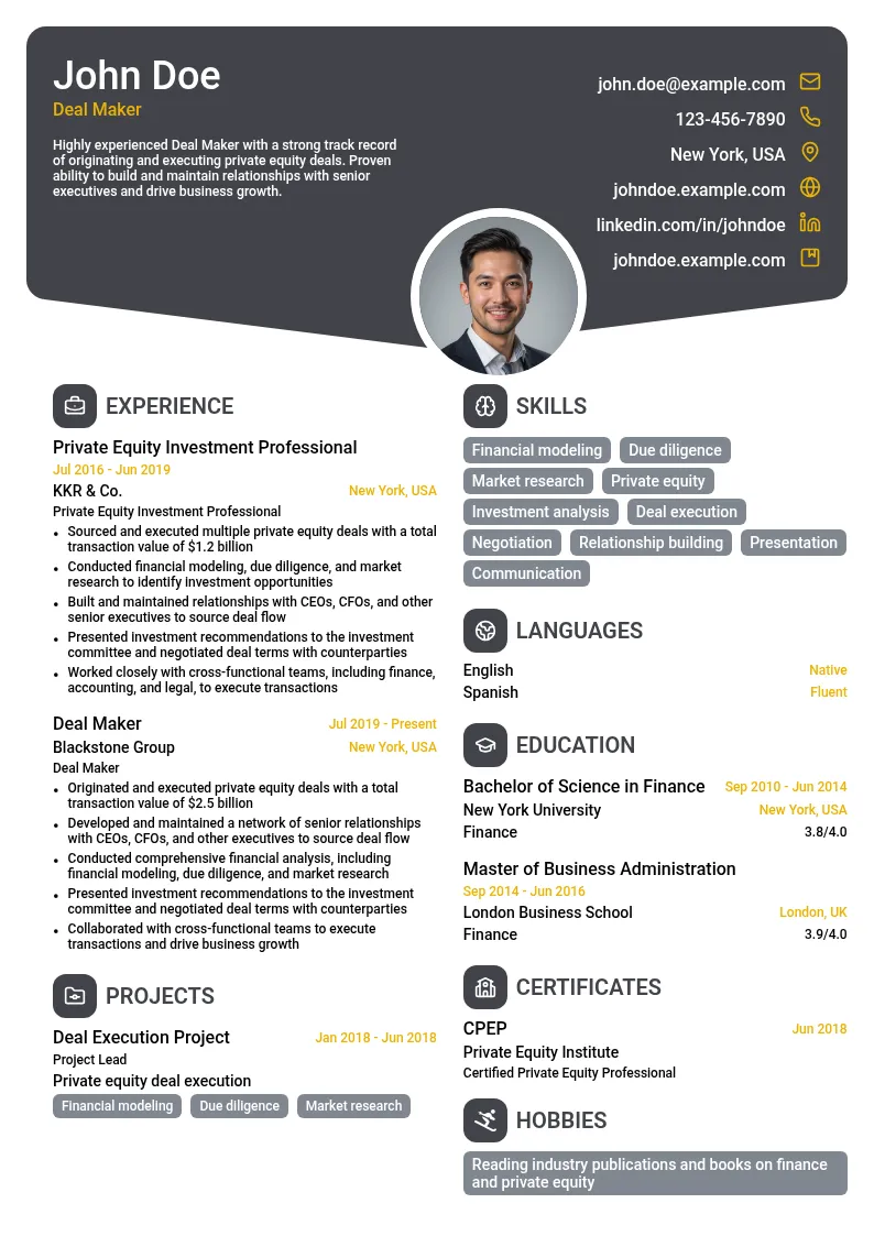 Deal Maker resume example