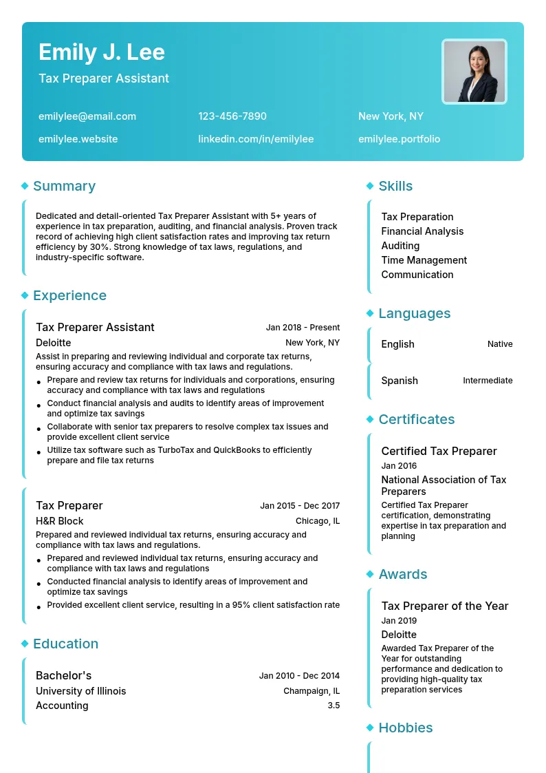 Tax Preparer Assistant resume example
