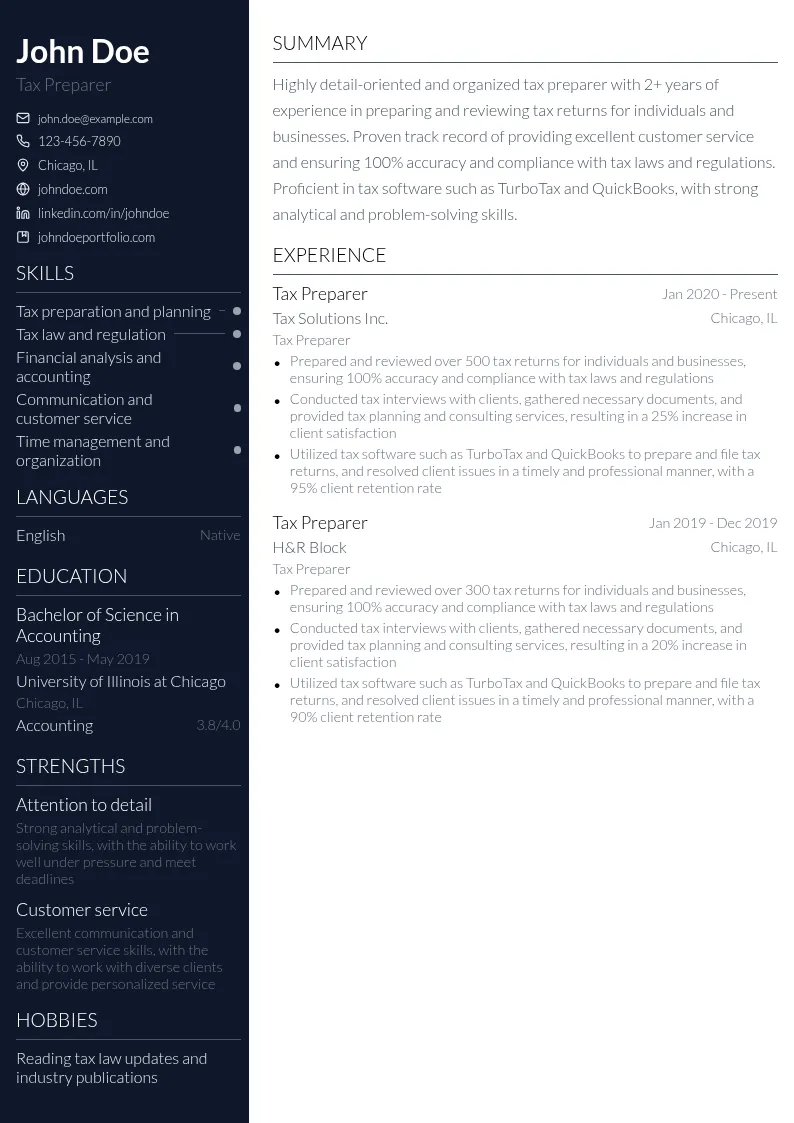 Tax Preparer Staff resume example