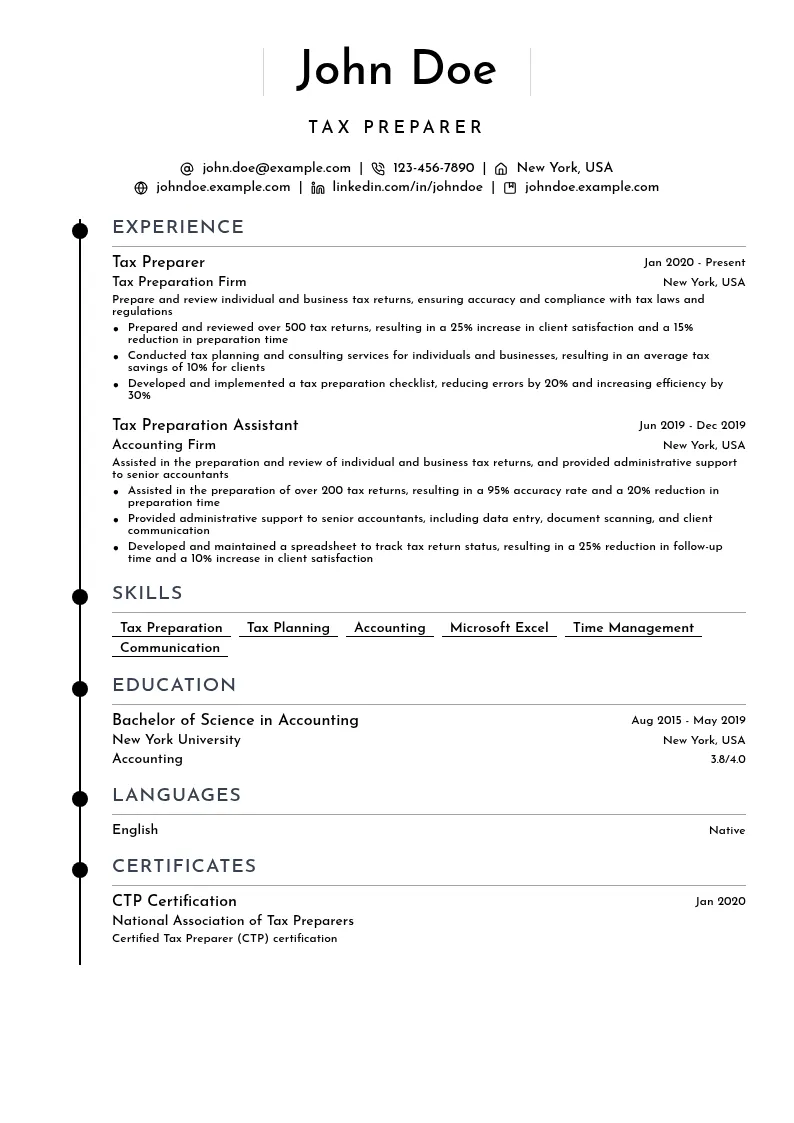 General Tax Preparation resume example