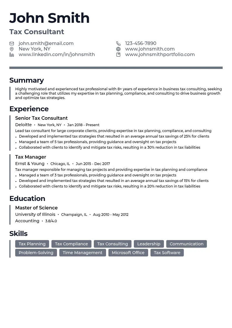 Business Tax Consulting resume example