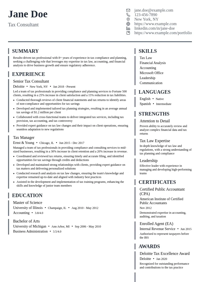 Tax Compliance and Planning resume example