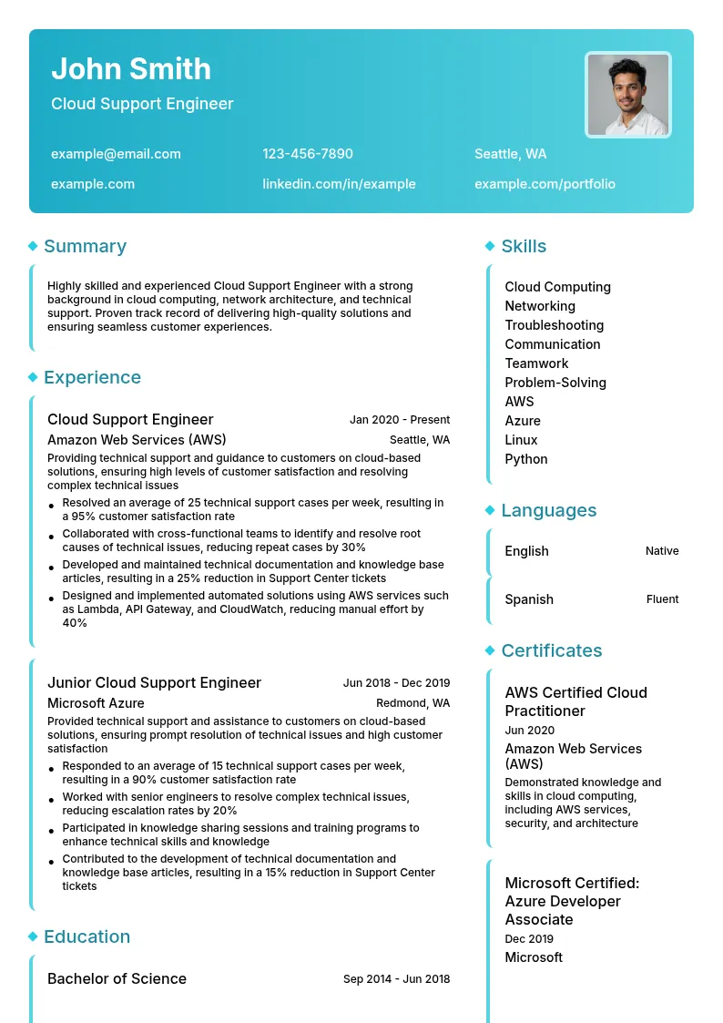 Cloud Support Engineer resume example