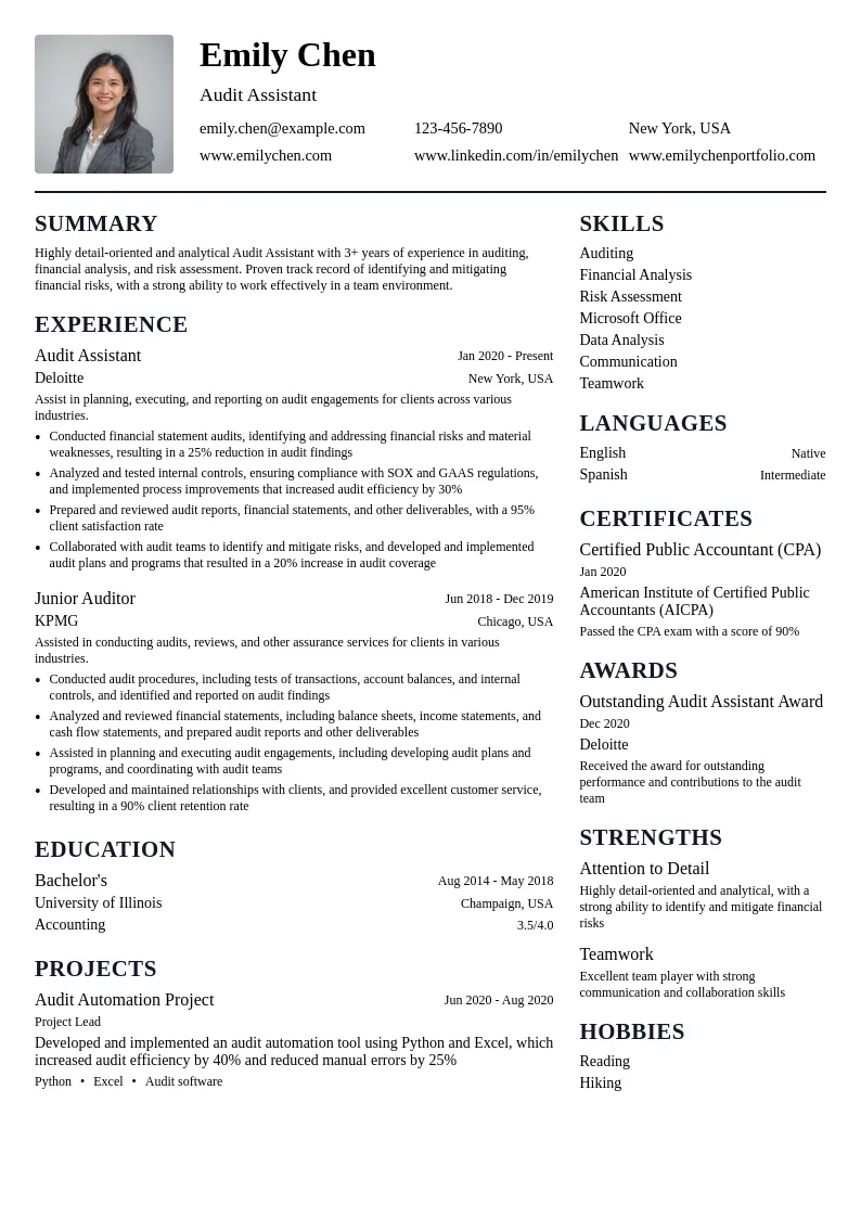 Audit Assistant resume example