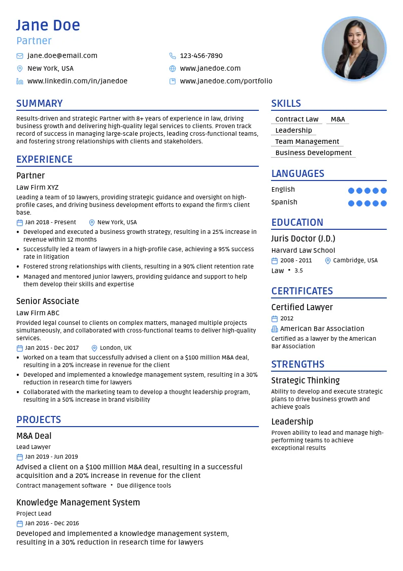 Partner resume example