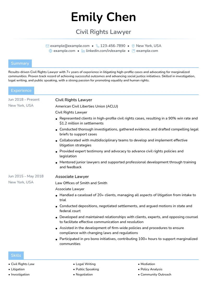 Civil Rights Lawyer resume example