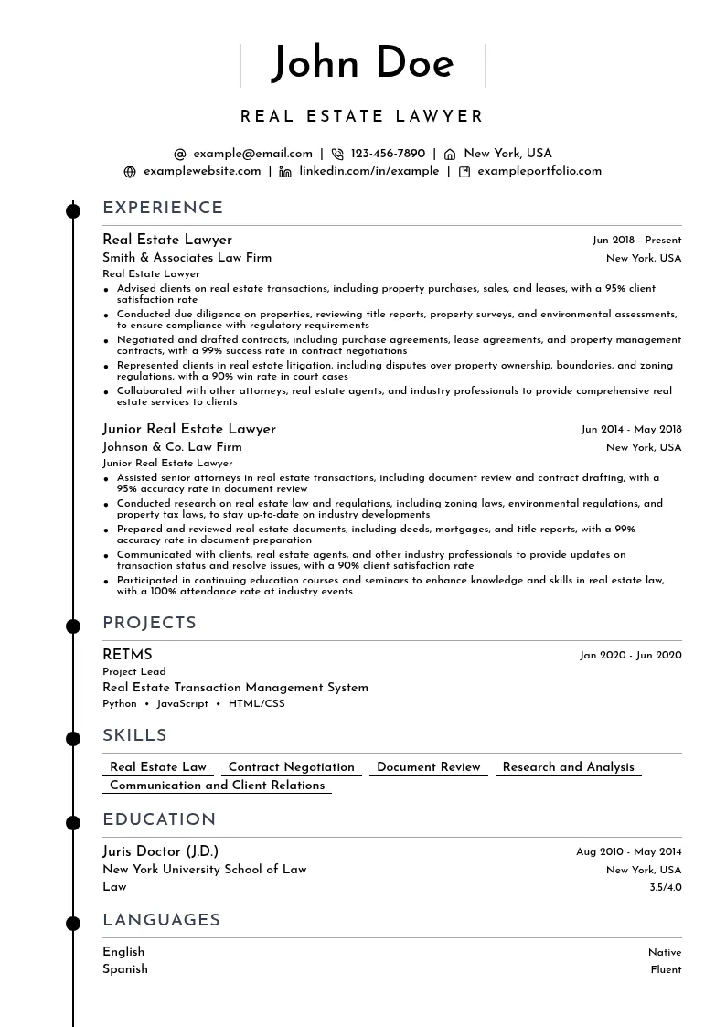 Real Estate Lawyer resume example