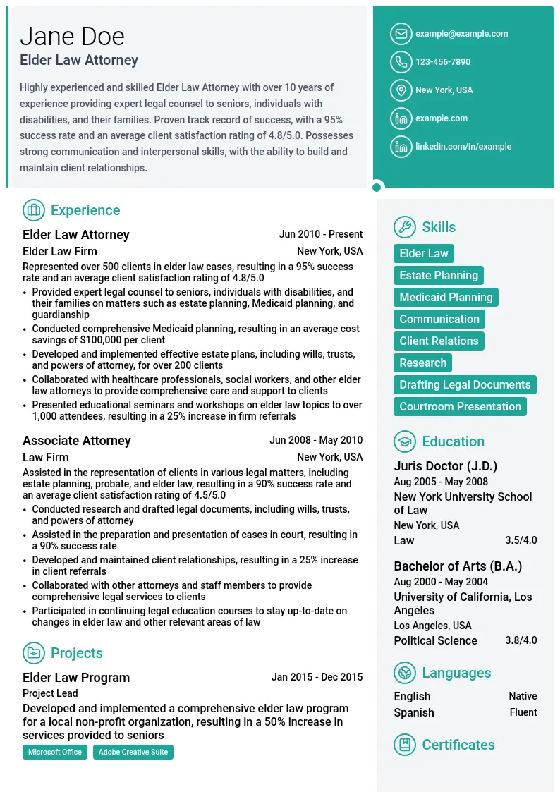 Elder Law Attorney resume example