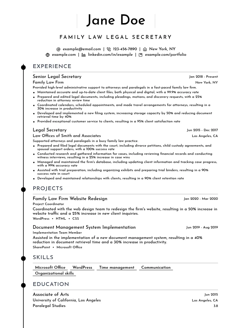 Family Law Legal Secretary resume example