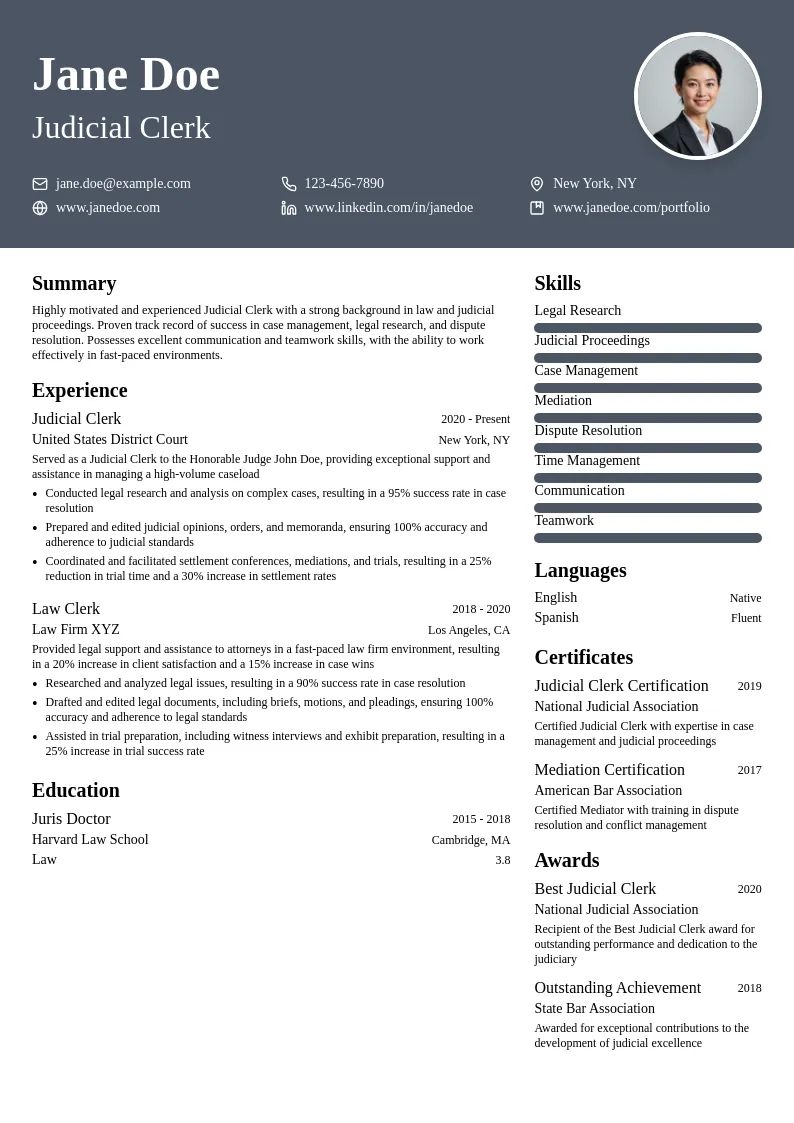 Judicial Clerk resume example