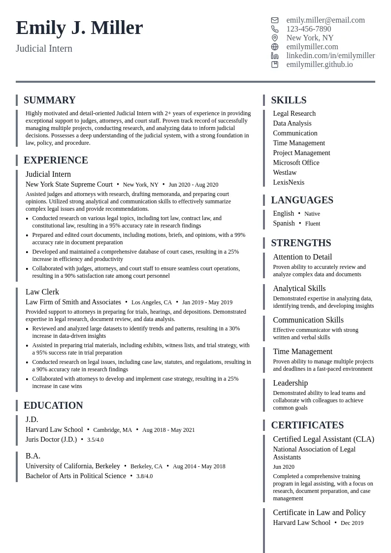 Judicial Intern resume example