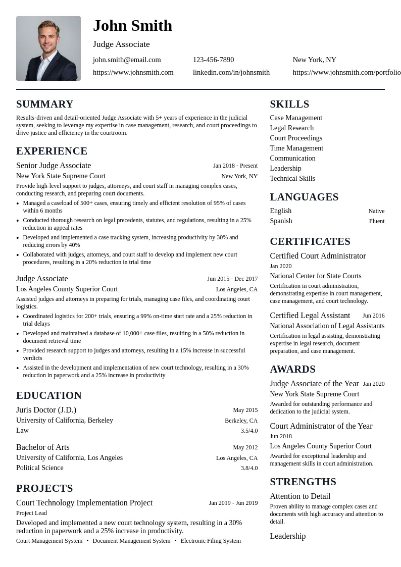 Judge Associate resume example