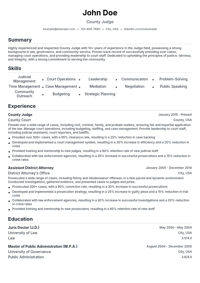 County Judge resume example