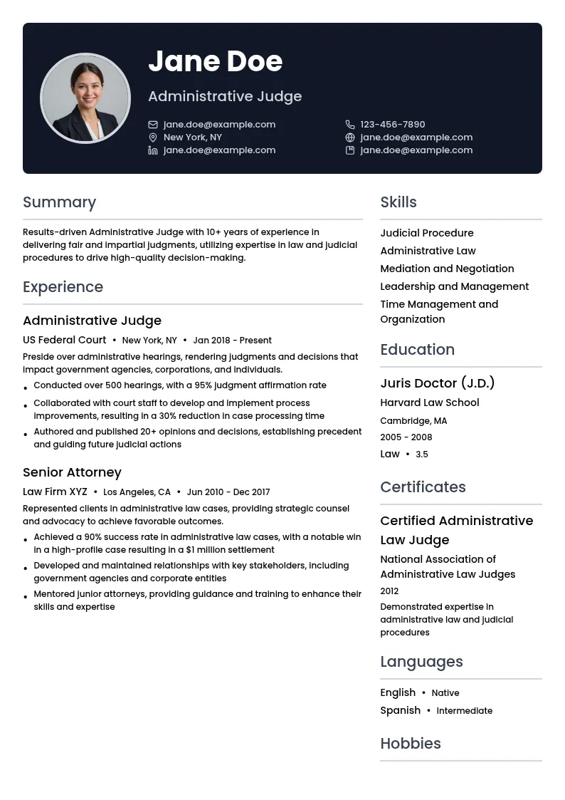 Administrative Judge resume example