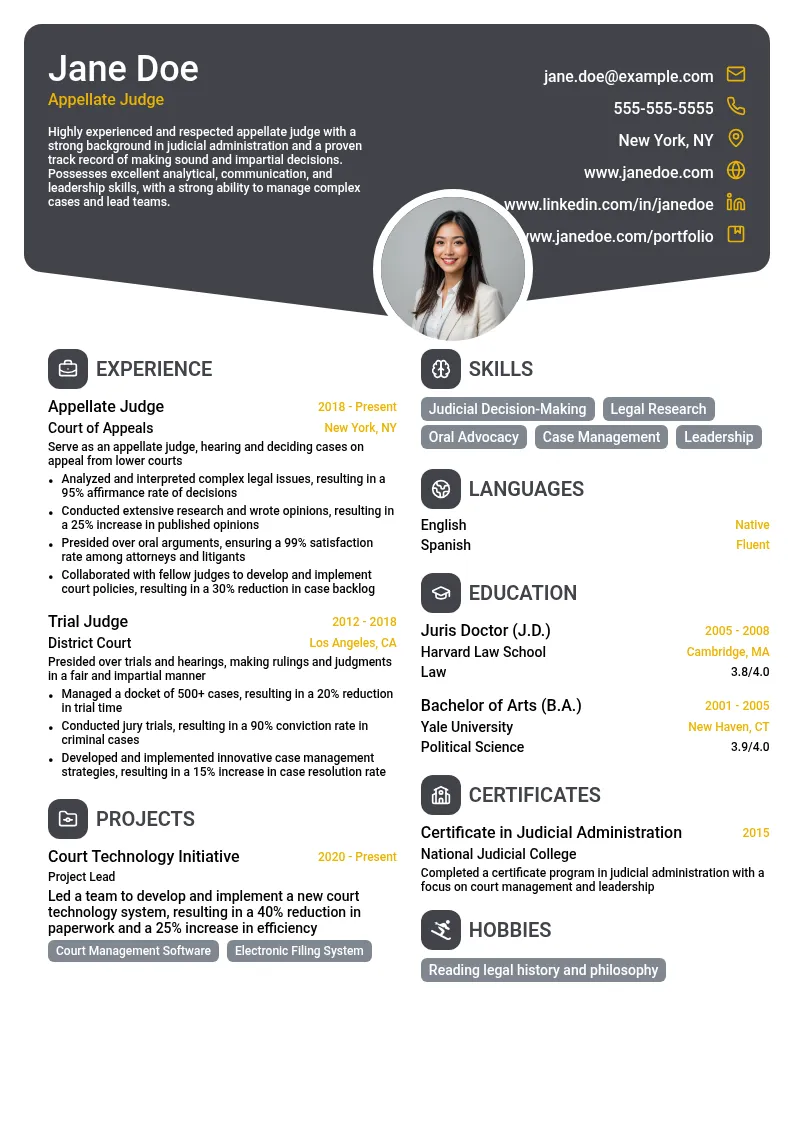 Appellate Judge resume example