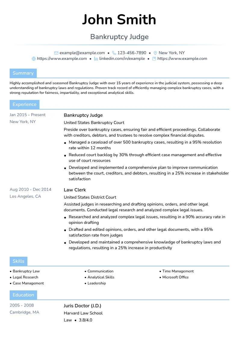 Bankruptcy Judge resume example