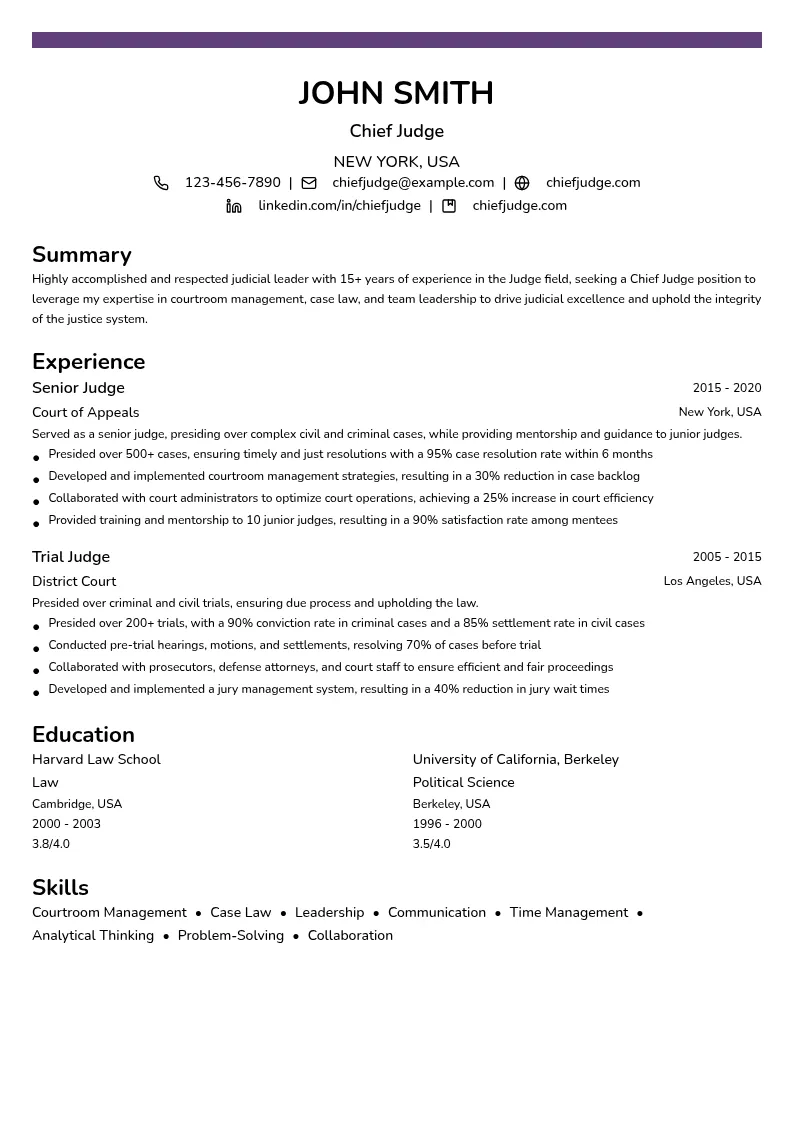 Chief Judge resume example