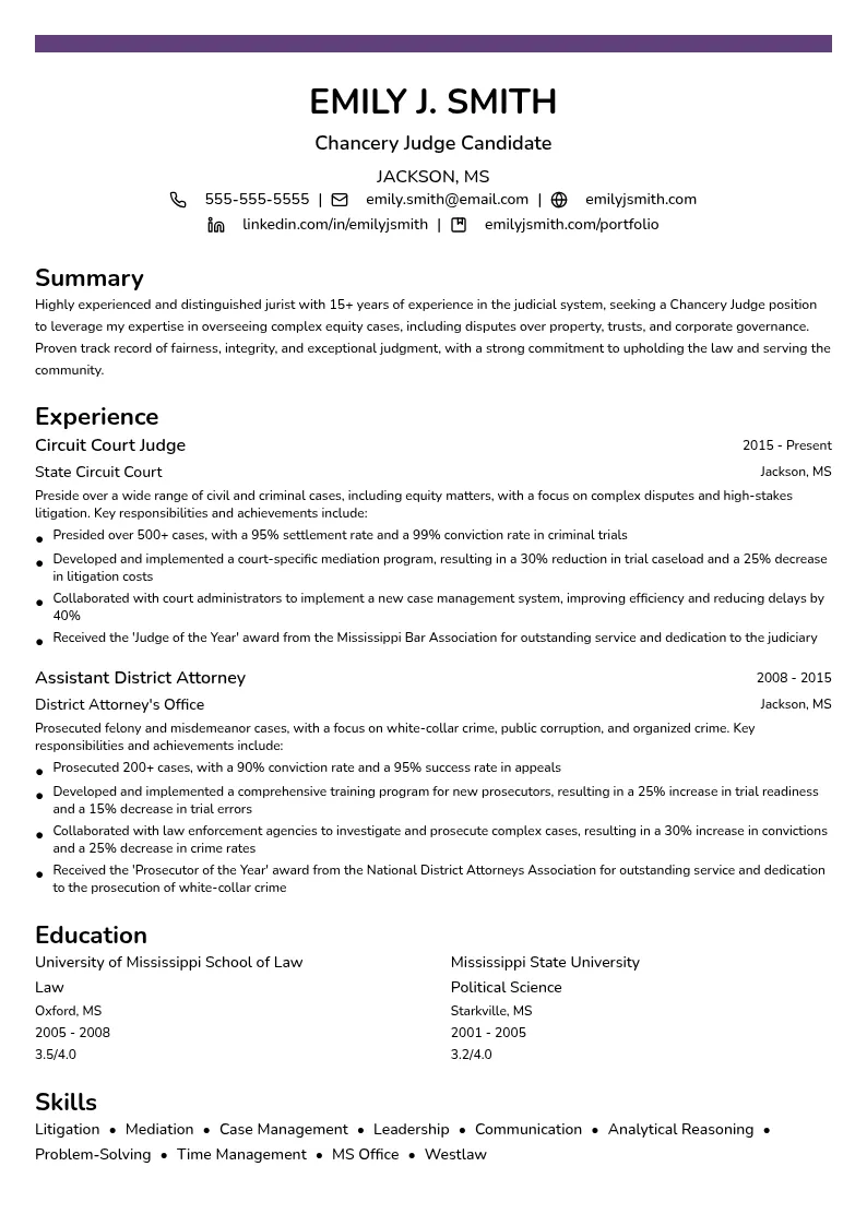 Chancery Judge resume example