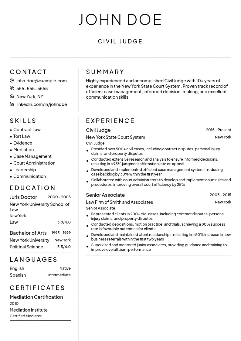 Civil Judge resume example