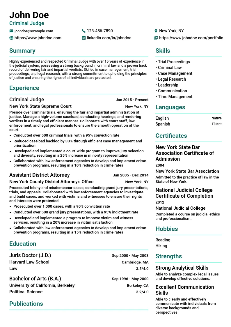 Criminal Judge resume example