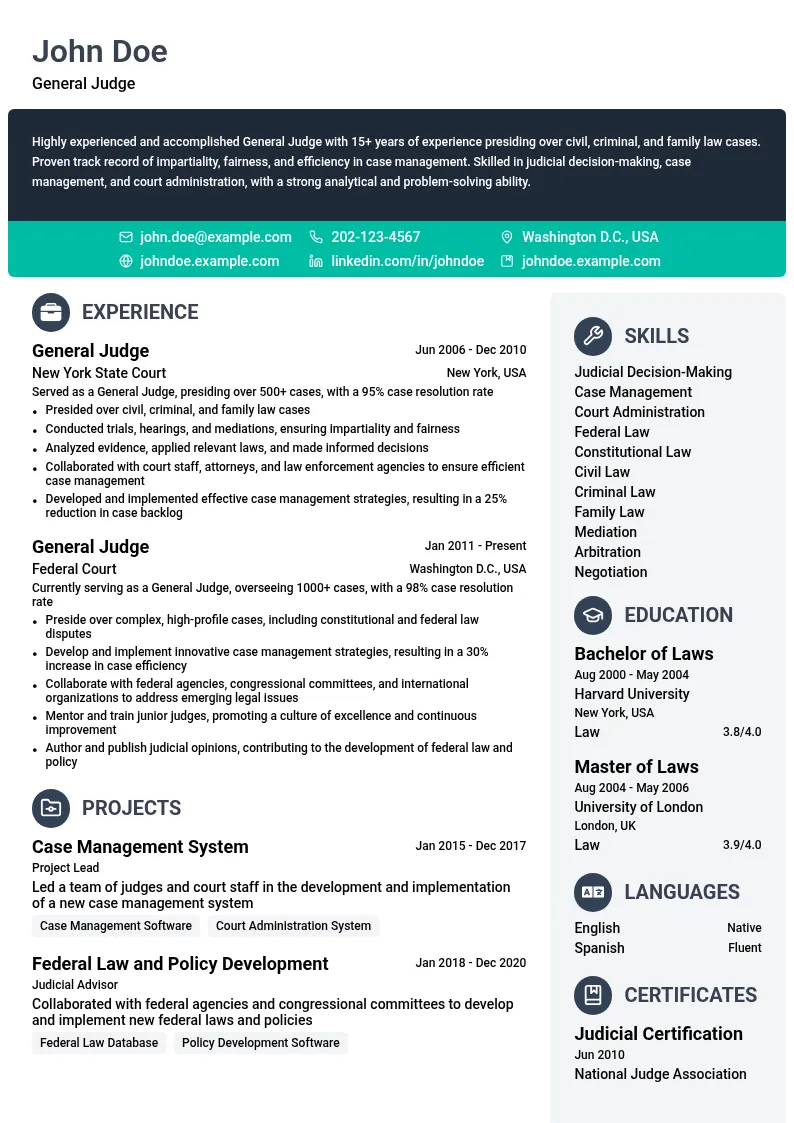 General Judge resume example