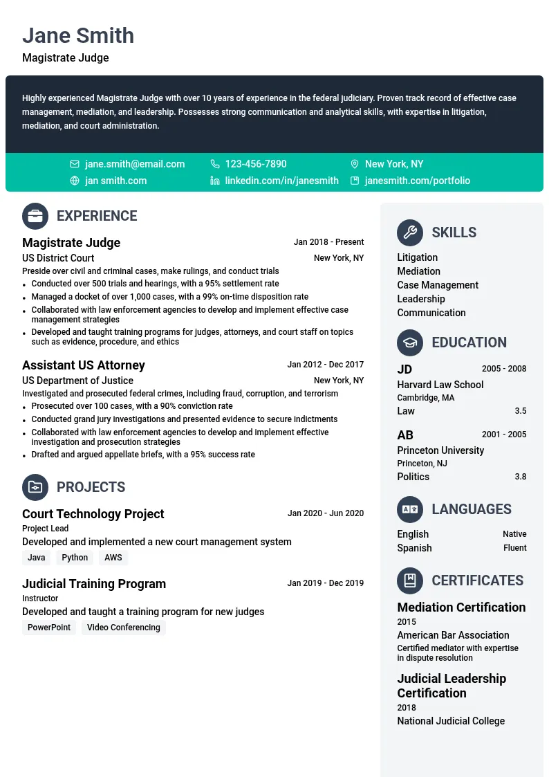 Magistrate Judge resume example
