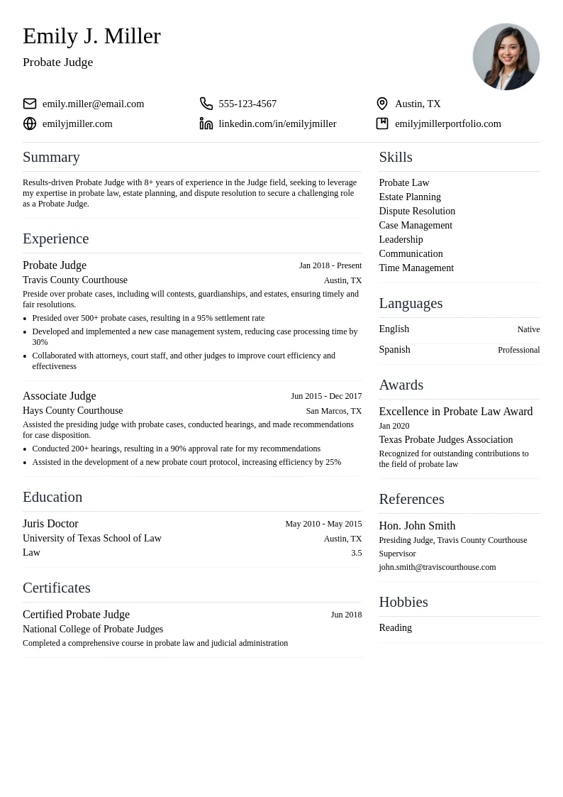 Probate Judge resume example