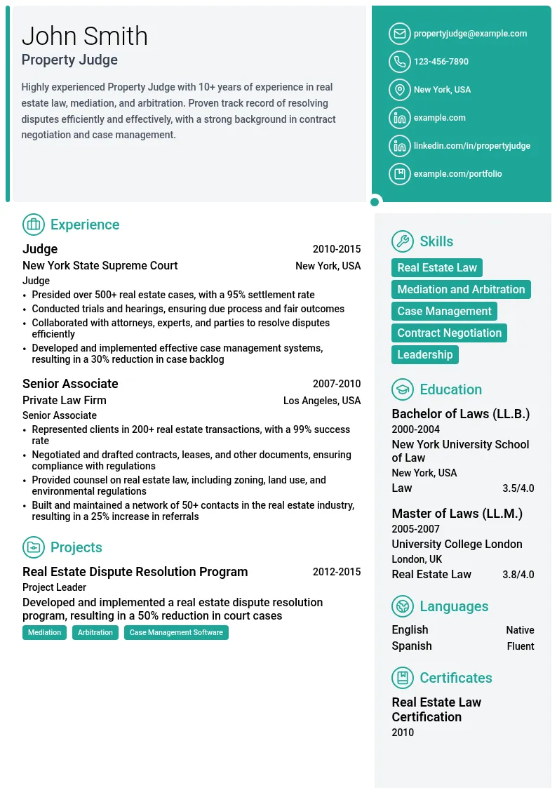 Property Judge resume example