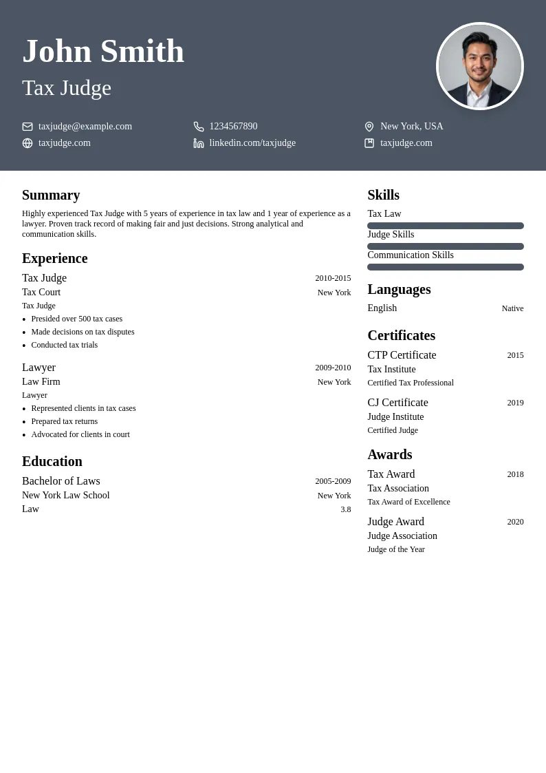 Tax Judge resume example