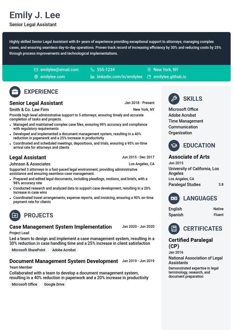 Senior Legal Assistant resume example