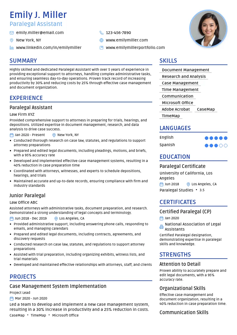 Paralegal Assistant resume example
