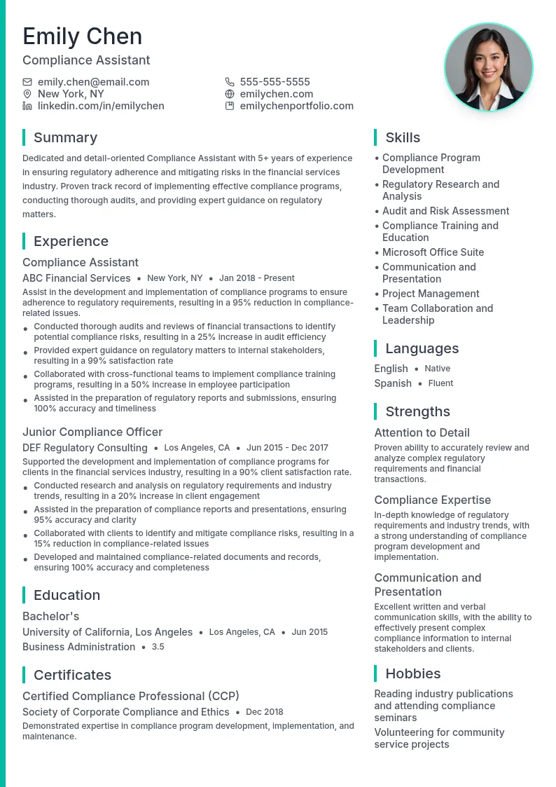 Compliance Assistant resume example