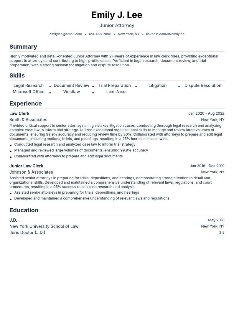 Junior Attorney resume example