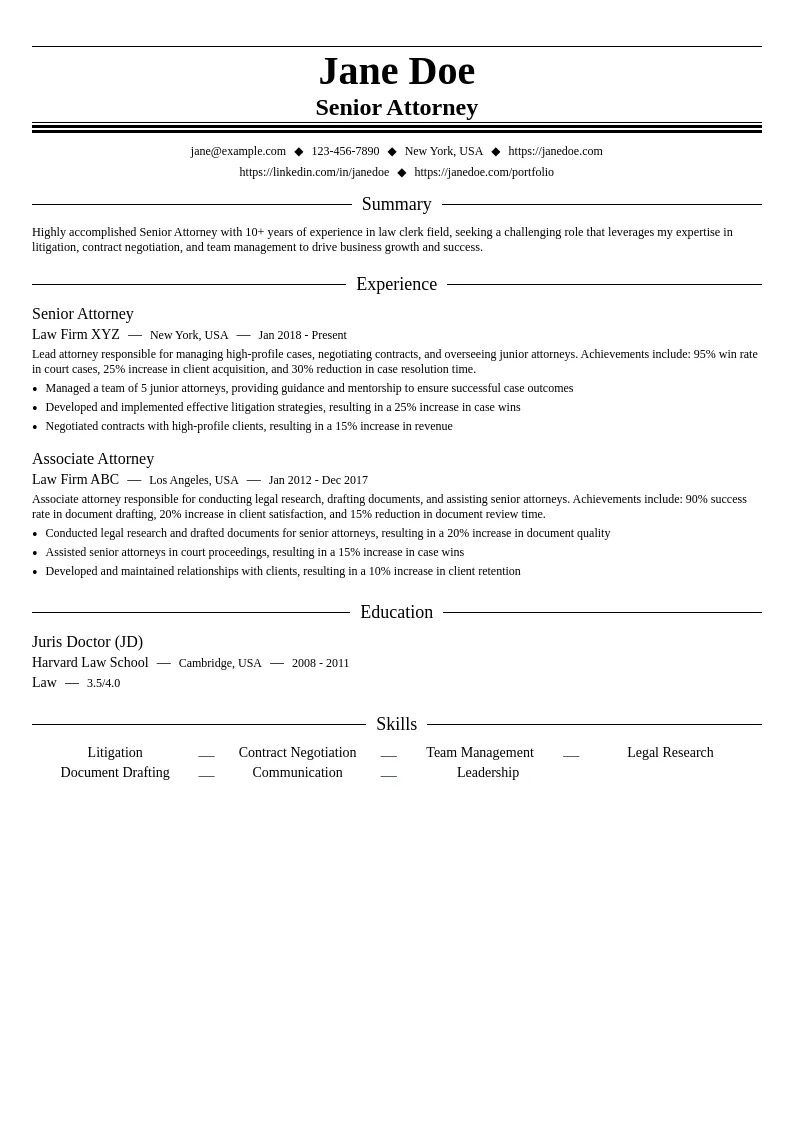 Senior Attorney resume example