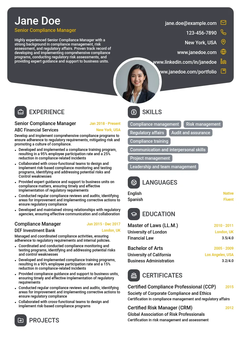 Senior Compliance Manager resume example