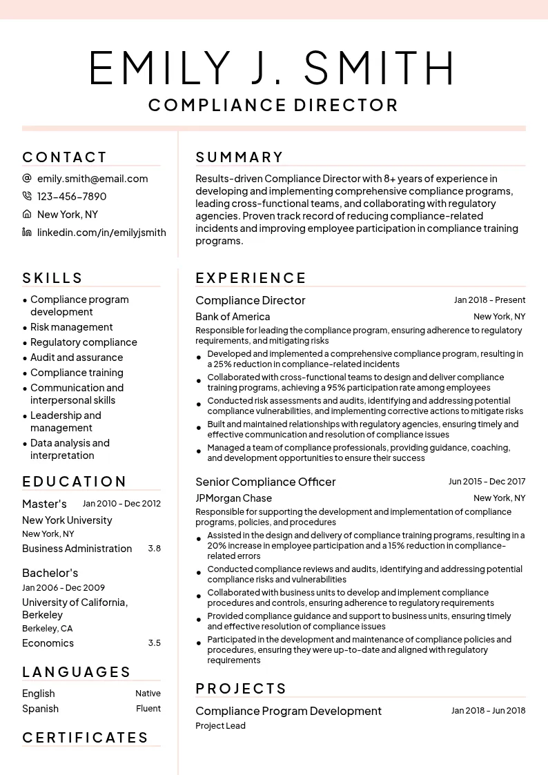 Compliance Director resume example