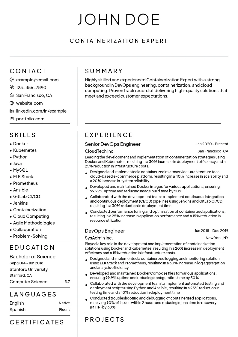 Containerization Expert resume example