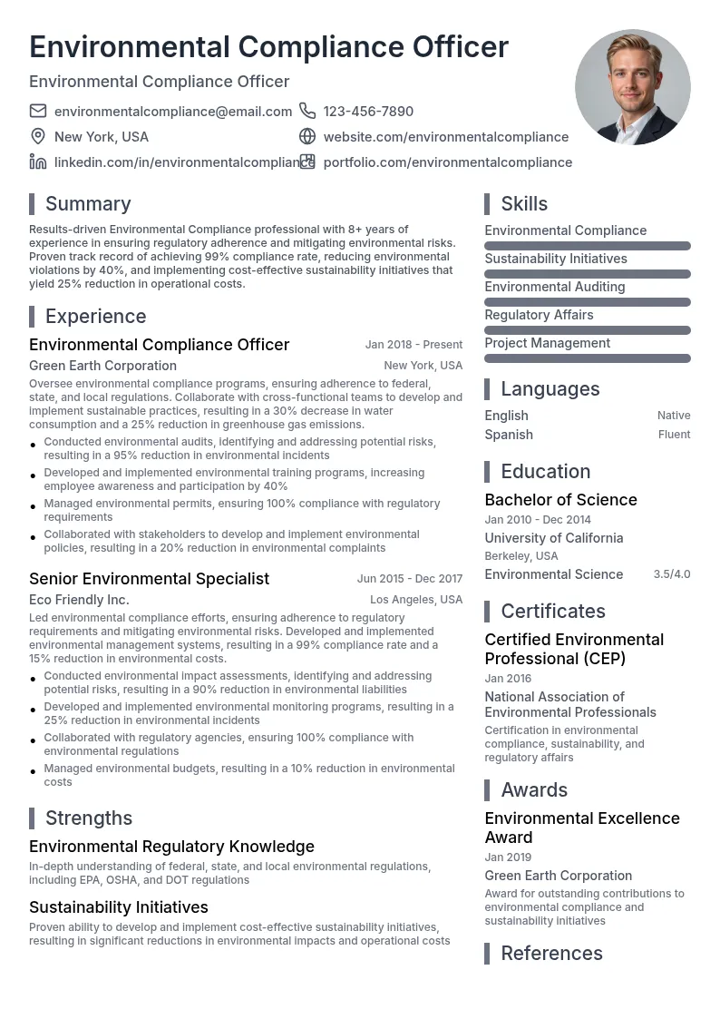 Environmental Compliance resume example