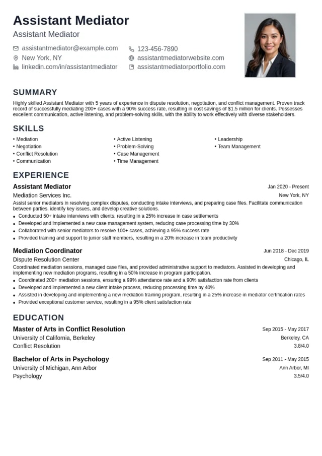 Assistant Mediator resume example
