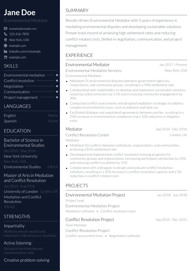 Environmental Mediator resume example
