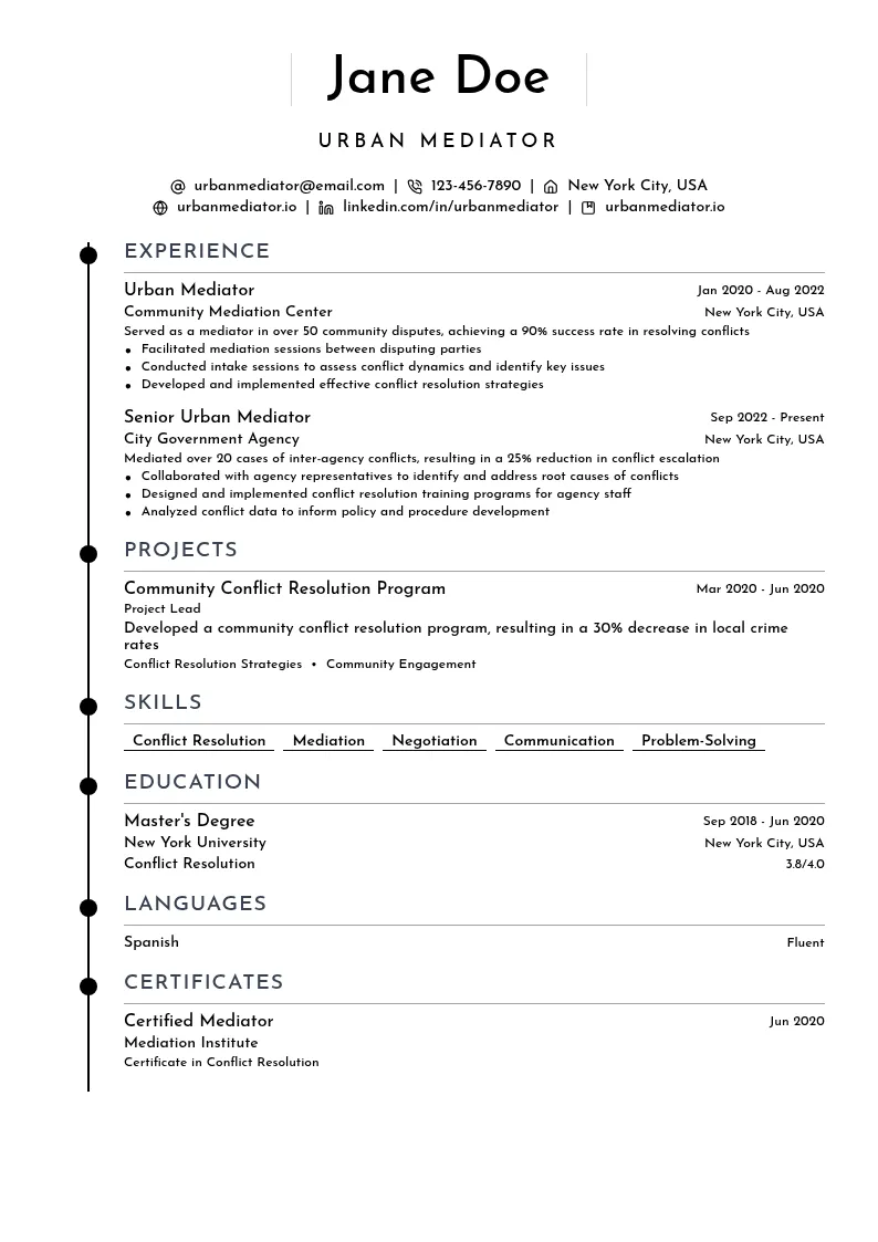 Urban Mediator resume example