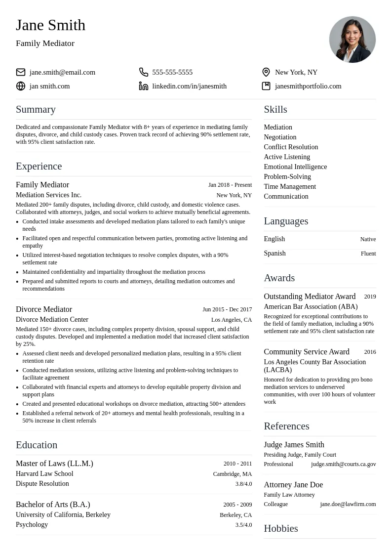 Family Mediator resume example