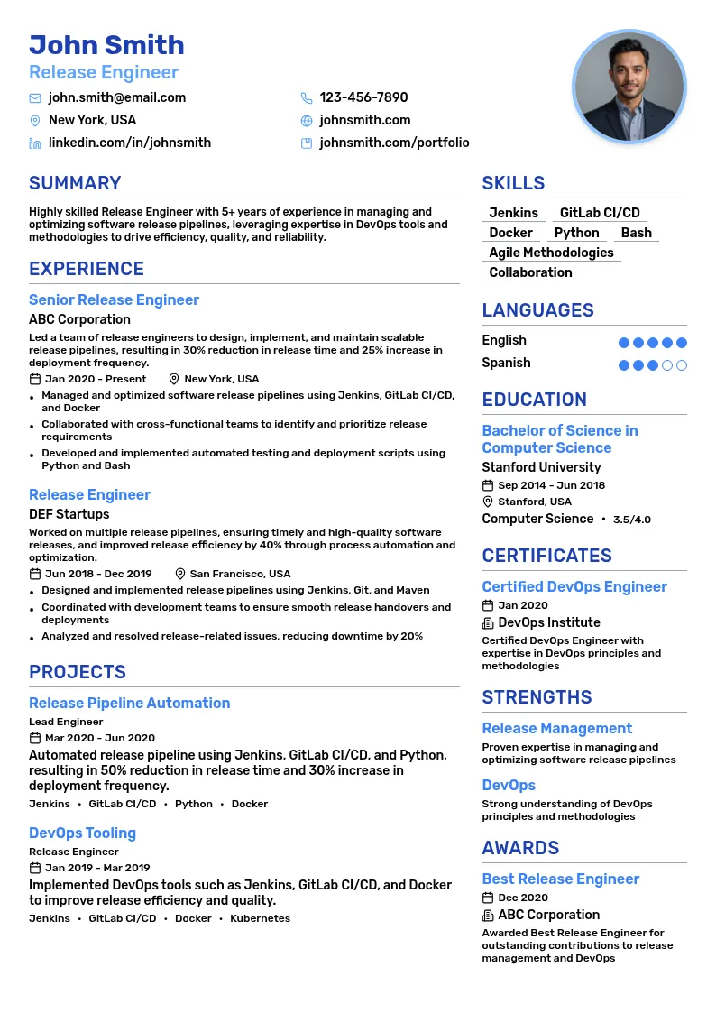 Release Engineer resume example
