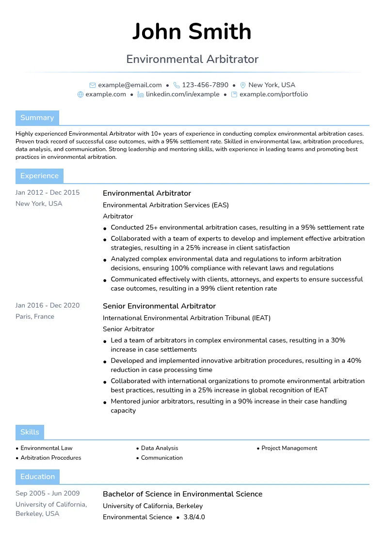 Environmental Arbitrator resume example
