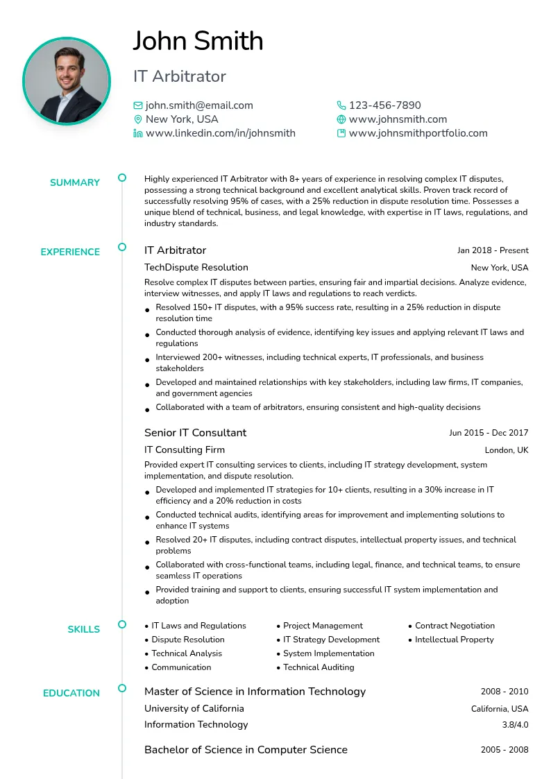 IT Arbitrator resume example